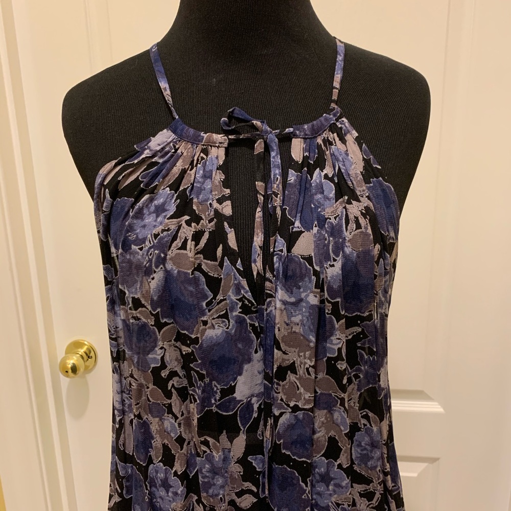 Chan Luu blue & gray floral print high low dress M